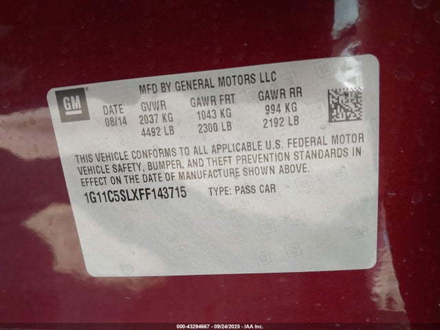 Chevrolet lkw 2015 1G11C5SLXFF143715 Image 9