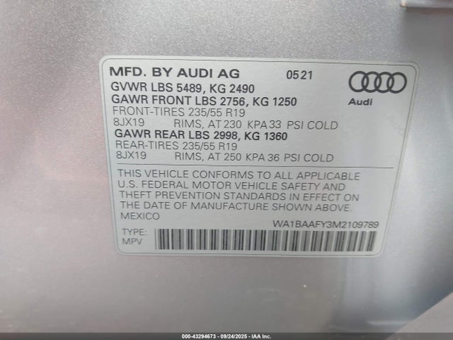 2021 AUDI Q5 WA1BAAFY3M2109789 Photo 8