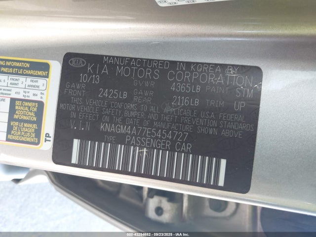 KNAGM4A77E5454727 KIA dohc gdi theta ii