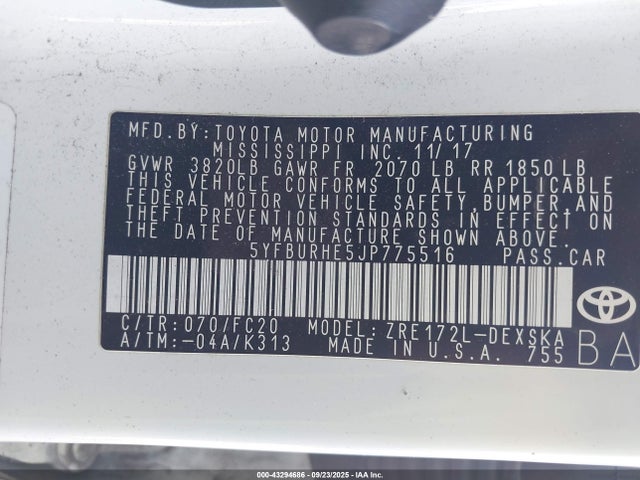 Toyota 2zr-fe 2018 5YFBURHE5JP775516 Image 9