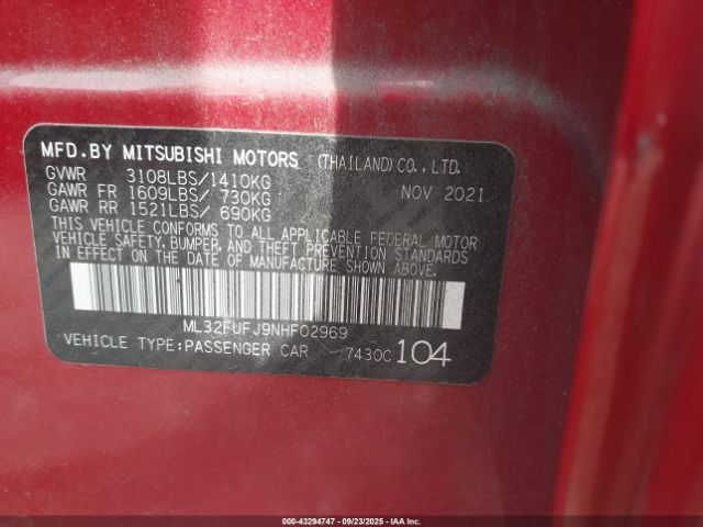 2022 MITSUBISHI MIRAGE G4 ML32FUFJ9NHF02969 Photo 8