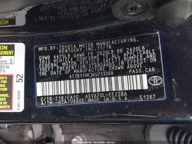 4T1B11HK3KU713368 Toyota a25a-fks