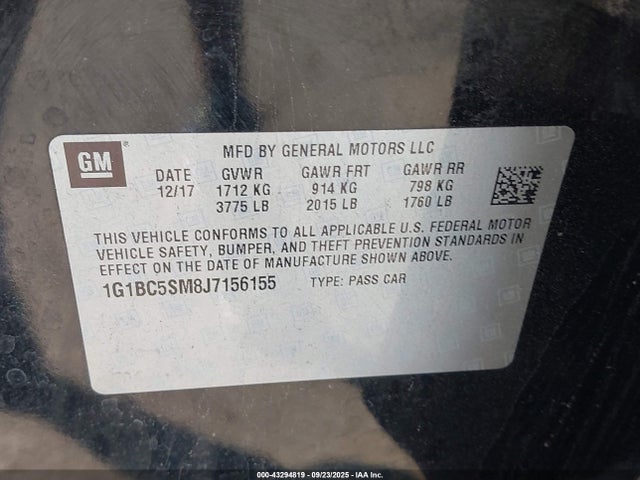 1G1BC5SM8J7156155 Chevrolet le2 -di: direct injection, vvt: variable valve timing, gen, alum