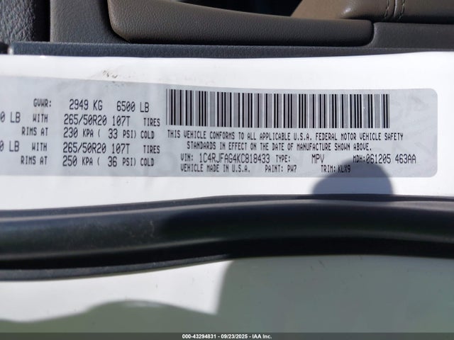 1C4RJFAG4KC818433 Jeep Grand Cherokee