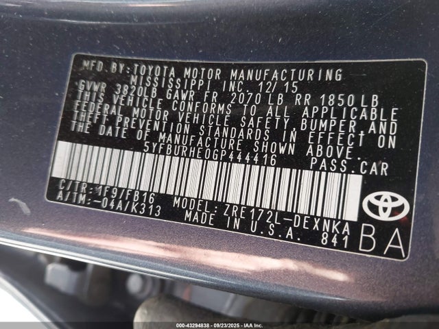 Toyota COROLLA LE 2016 5YFBURHE0GP444416 Image 9