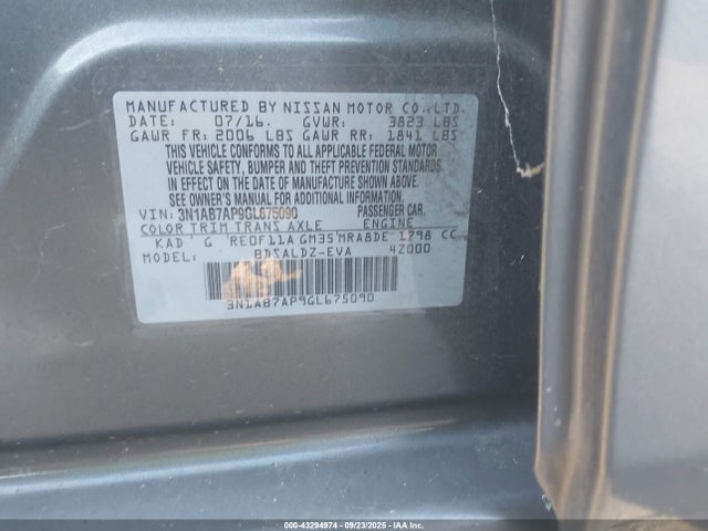 3N1AB7AP9GL675090 Nissan Sentra