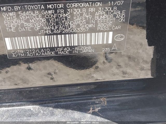 2008 LEXUS LS 460 JTHBL46F285063357 Photo 8