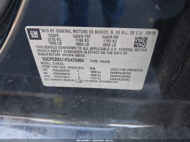3GCPCREC1FG472404 Chevrolet l83 - vvt, active fuel management, aluminum