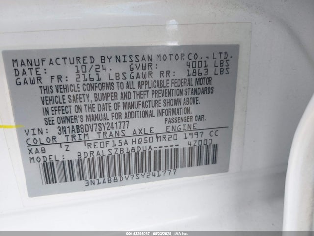3N1AB8DV7SY241777 Nissan 2025