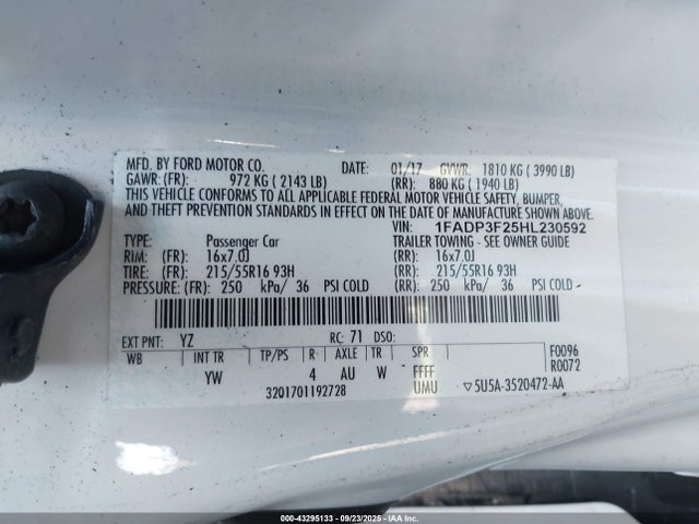 Ford 2.0l gdi 2017 1FADP3F25HL230592 Image 9