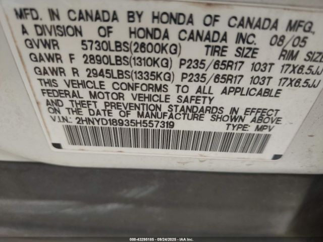 2005 ACURA MDX 2HNYD18935H557319 Photo 8