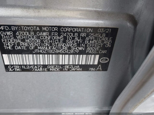 Lexus 2gr-fks 2021 JTHGZ1B24M5042879 Image 22