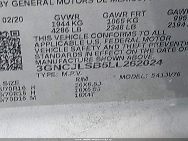 Chevrolet luv - mfi, variable valve timing, e85 max, alum 2020 3GNCJLSB5LL262024 Image 9