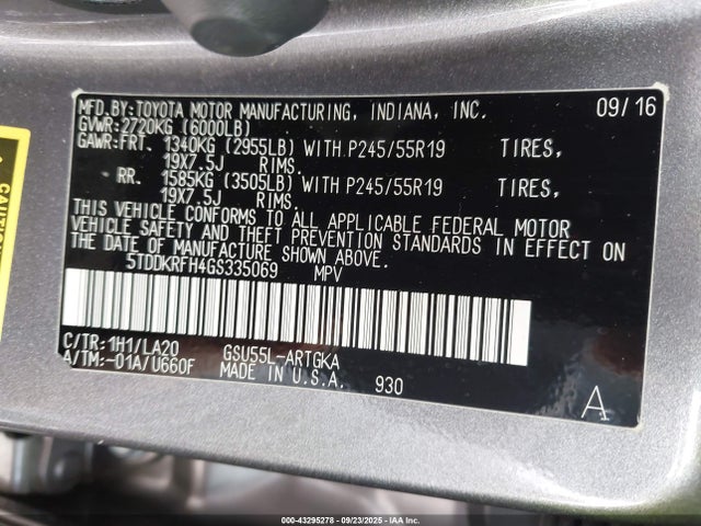 5TDDKRFH4GS335069 Toyota 2gr-fe