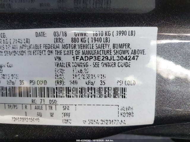 Ford 2.0l gdi 2018 1FADP3E29JL304247 Image 9
