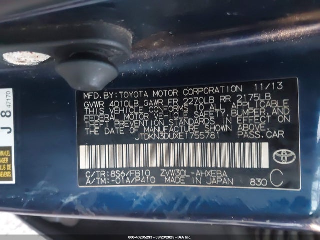 JTDKN3DUXE1755781 Toyota 2zr-fxe+3jm