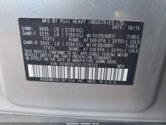 4S4BSACC6G3238325 Subaru Outback 2.5i Premium