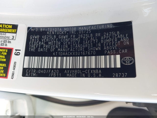Toyota a25a-fxs 2025 4T1DAACKXSU167670 Image 9