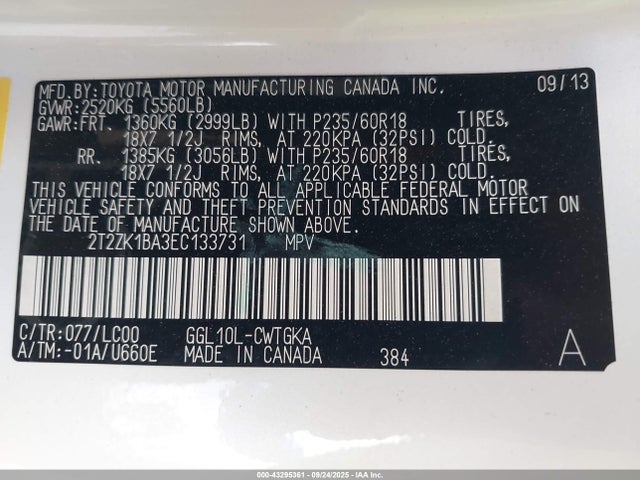 Lexus 2gr-fe 2014 2T2ZK1BA3EC133731 Image 9