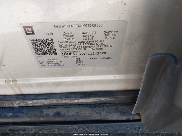 1GNEVHKW4LJ242576 Chevrolet Traverse Awd Lt Leather