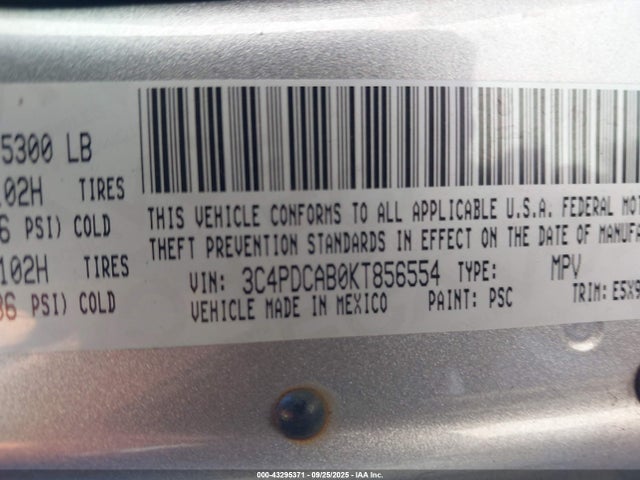 3C4PDCAB0KT856554 Dodge Journey Se Value Package