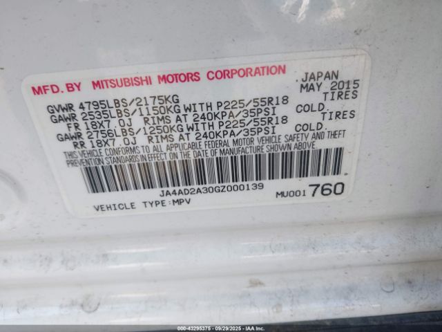 2016 MITSUBISHI OUTLANDER JA4AD2A30GZ000139 Photo 8
