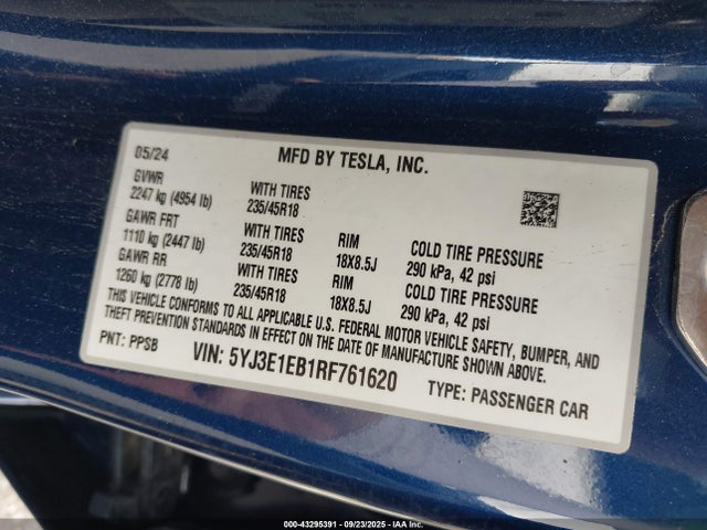 2024 TESLA MODEL 3 5YJ3E1EB1RF761620 Photo 8