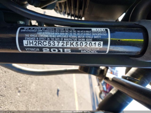 2015 HONDA VT750 JH2RC5372FK502016 Photo 9
