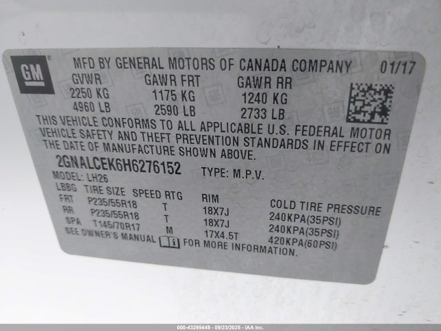 Chevrolet lea - sidi: spark ignited direct injection, e85 max, alum 2017 2GNALCEK6H6276152 Image 9