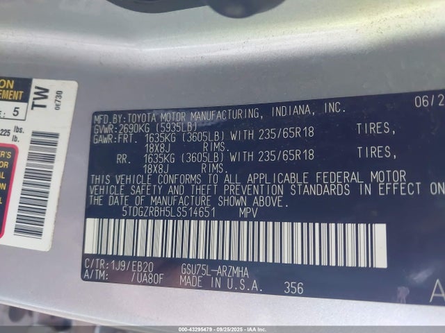 2020 TOYOTA HIGHLANDER 5TDGZRBH5LS514651 Photo 8