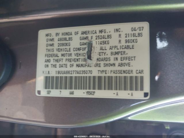 2007 ACURA TL 19UUA66277A035070 Photo 8