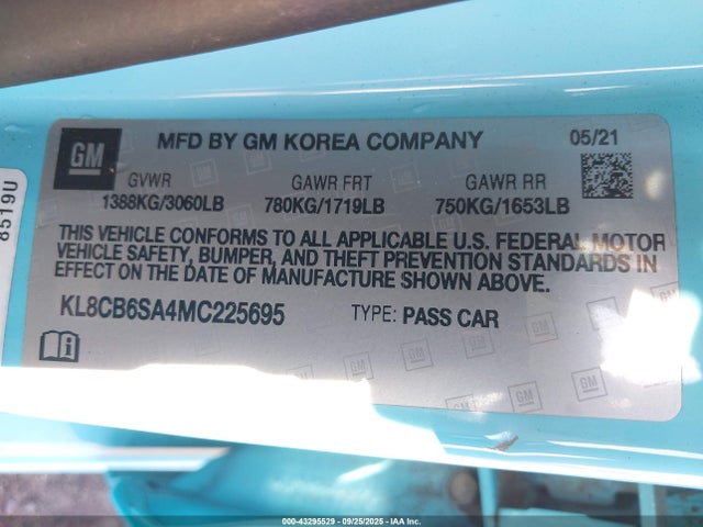 KL8CB6SA4MC225695 Chevrolet Spark Fwd Ls Automatic