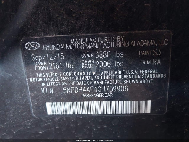 Hyundai ELANTRA SE 2016 5NPDH4AE4GH759906 Image 9
