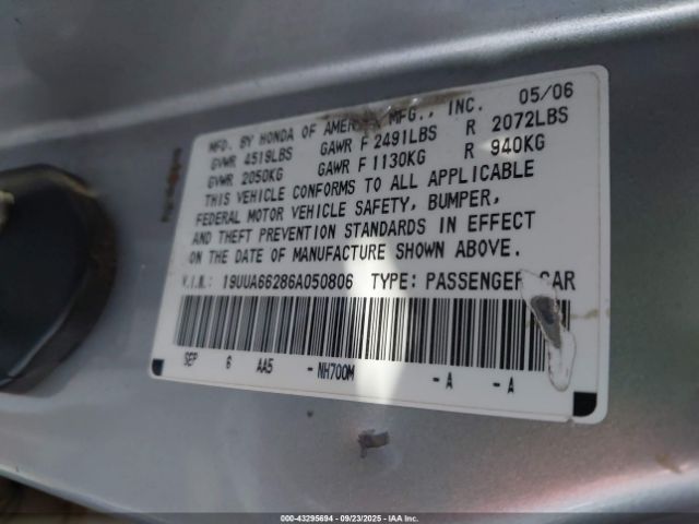 2006 ACURA TL 19UUA66286A050806 Photo 8