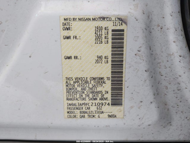 Nissan Altima 2015 1N4AL3AP9FC210974 Image 9