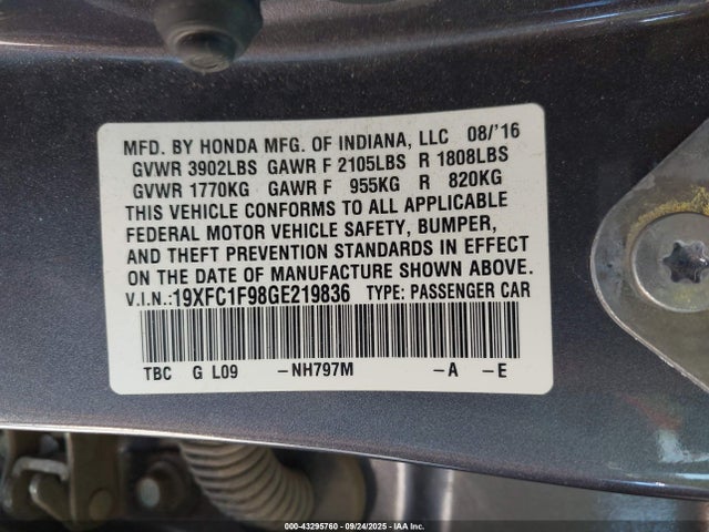 19XFC1F98GE219836 Honda l15b7