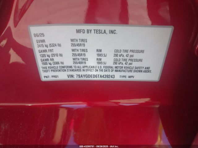 2026 TESLA MODEL Y 7SAYGDED6TA439243 Photo 8