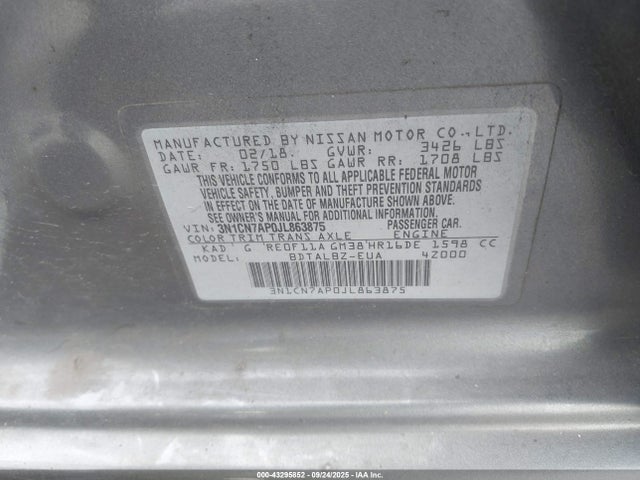 3N1CN7AP0JL863875 Nissan 2018