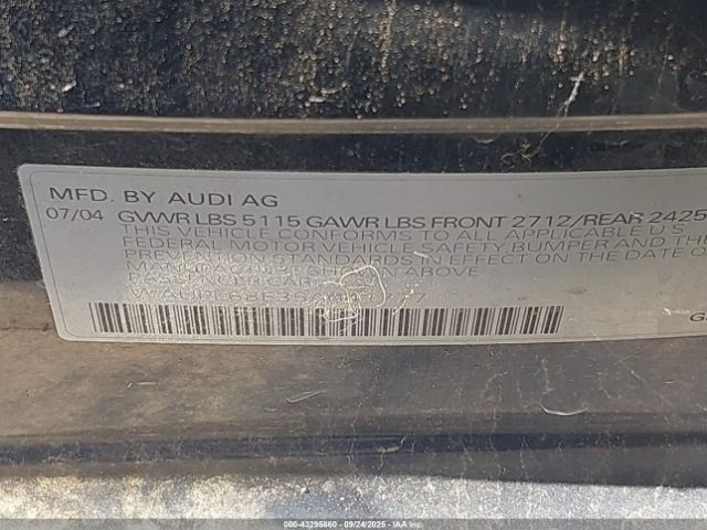 2005 AUDI S4 WAUPL68E35A041777 Photo 8
