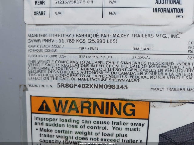 5R8GF402XNM098145 Maxx-d 2022