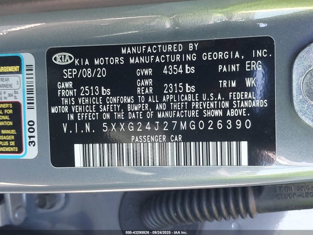 5XXG24J27MG026390 KIA t-gdi gamma ii
