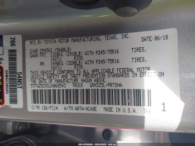 5TFAZ5CN3JX068543 Toyota 2gr-fks