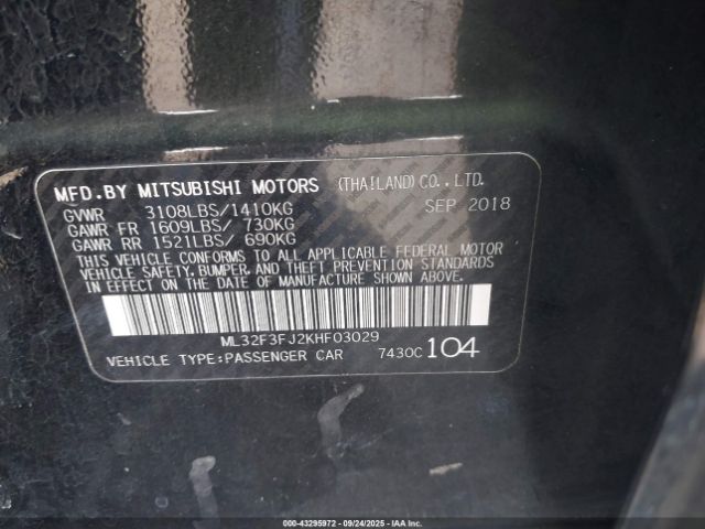 2019 MITSUBISHI MIRAGE G4 ML32F3FJ2KHF03029 Photo 8