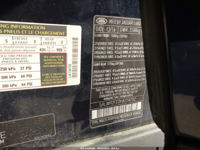 Land Rover s/c lev2 ulev 2017 SALWR2FE0HA134732 Image 9
