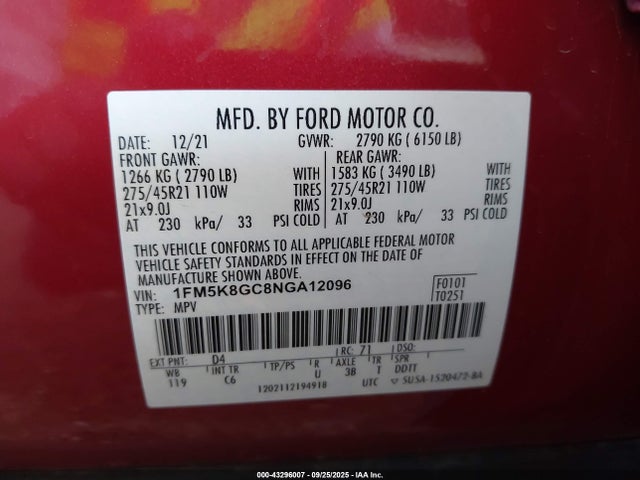 2022 FORD EXPLORER 1FM5K8GC8NGA12096 Photo 8