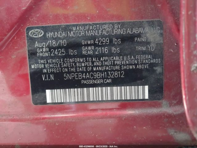 2011 HYUNDAI SONATA 5NPEB4AC9BH132812 Photo 8