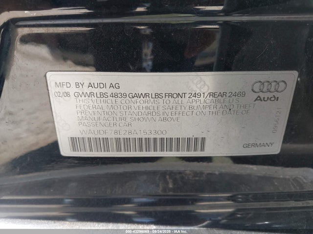 2008 AUDI A4 WAUDF78E28A153300 Photo 8