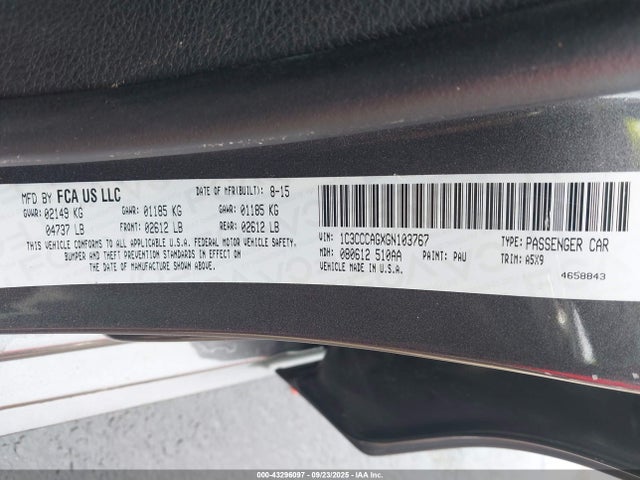 Auction sale of the 2016 Chrysler 200 Limited, vin: 1C3CCCAGXGN103767, lot number: 43296097