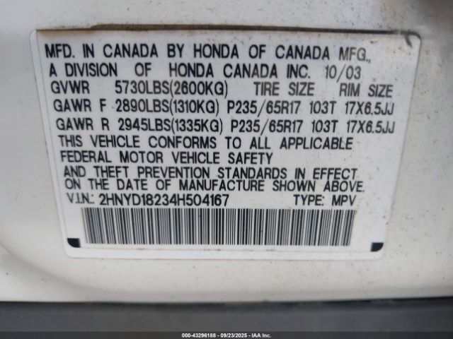 2004 ACURA MDX 2HNYD18234H504167 Photo 8