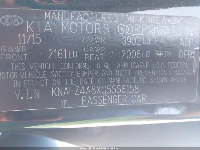 KNAFZ4A8XG5556158 KIA gdi nu